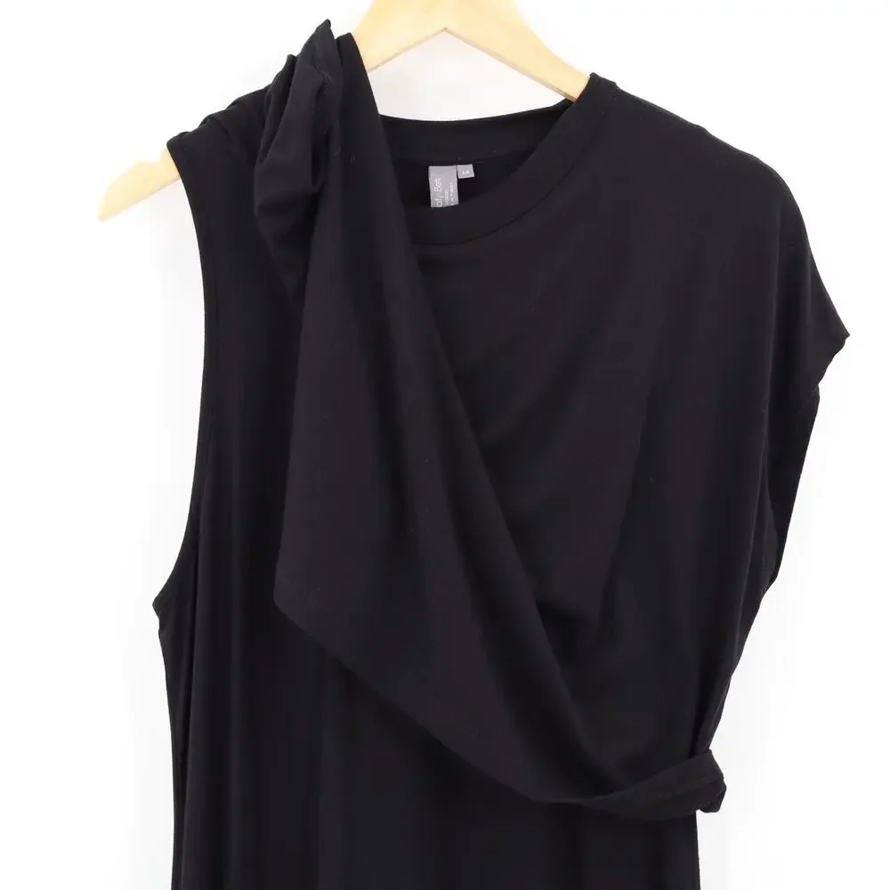 Sweaty Betty Mellow Midi Dress Sz M Black Asymmetrical Viscose Blend Minimalist - Picture 5 of 8